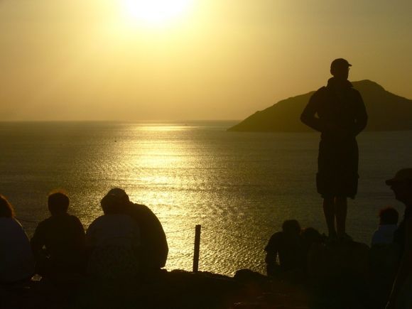 Sunset in Cape Sounion with People in front