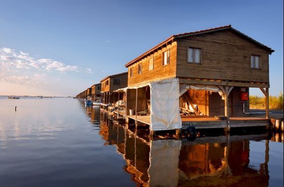 Stilt huts at Axios river delta.