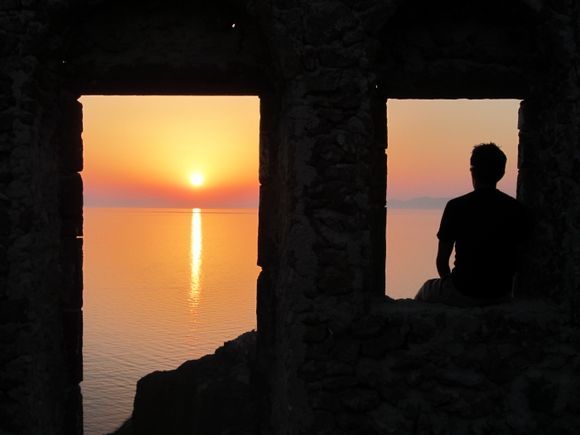This sunset was taken from inside the former castle in Oia on Santorini.