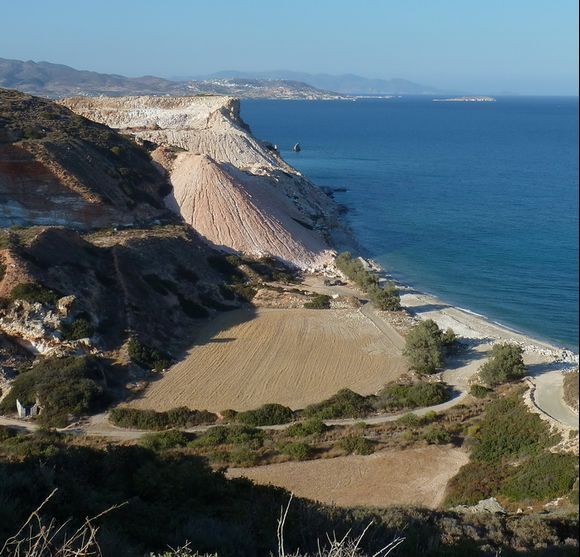 Diverse landscape of Milos with sea view