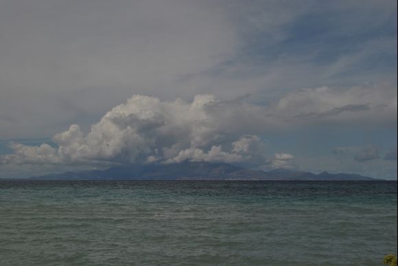 Cephalonia in clouds from Alykes
