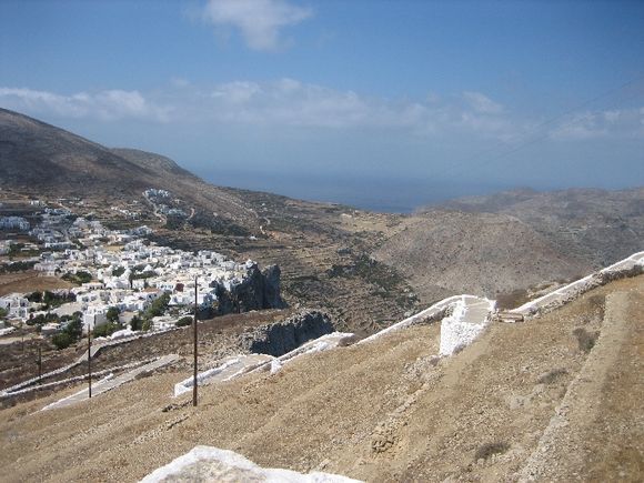 View from the church across Chora and to the coast