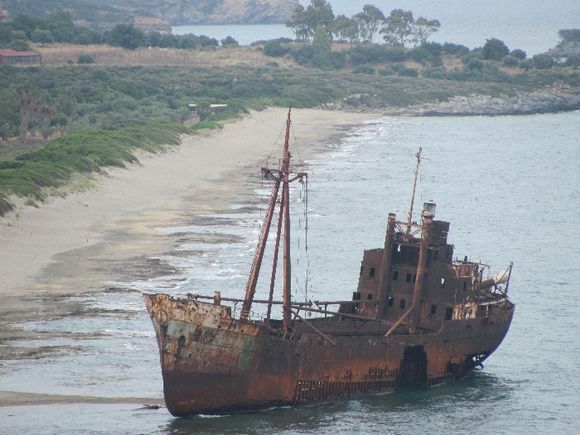 a salvaged ship seen enroute to Gythio