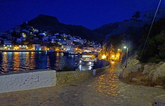 Hydra Harbour by night