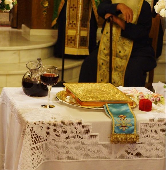 The ceremonial wine and Bible