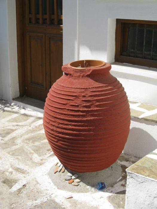 One of the many pots which are found outside houses in Skopelos Town