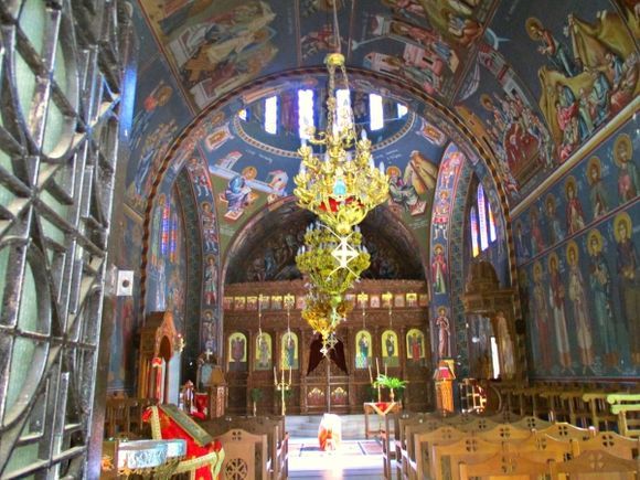 The beautiful interior of St. Nectarios Monastery in the village of Archipolis.