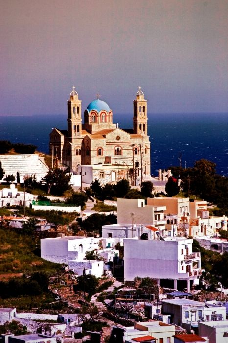 As seen from Ano Syros, a view of the church Anastasi above Ermoupolis on Syros.