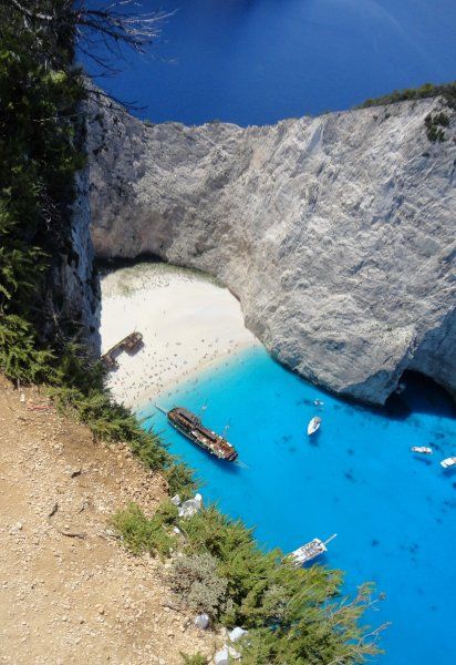 Navagio beach from the cliffs above.