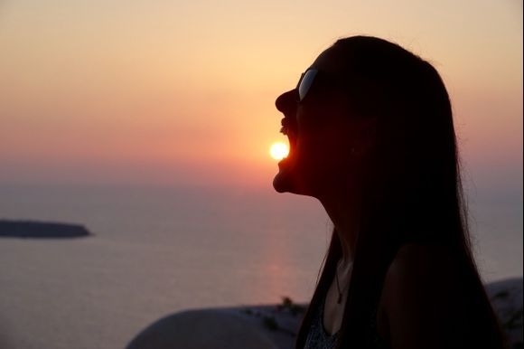A Bite of Santorini's Sunset