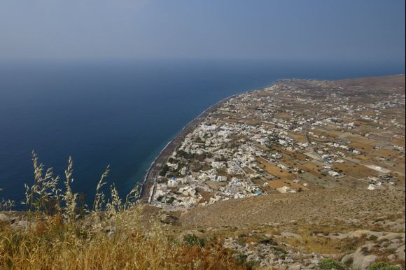 Santorini, Kamari, Ancient Thira, view from Ancient Thira to Perissa