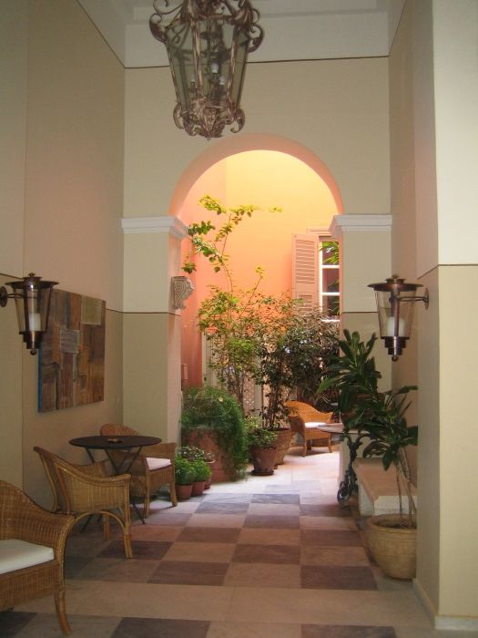 Stylish courtyard of neoclassical building at Vaporia - Ermoupolis