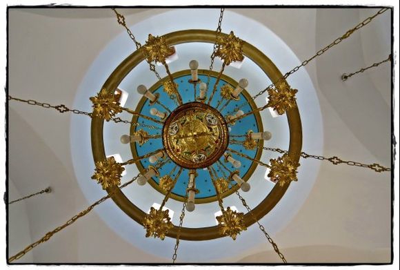 02-09-2014  Lipsi:  Lamp in the dome of a church on Lipsi