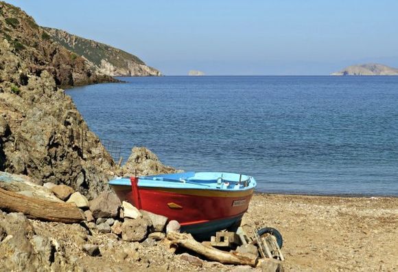 12-09-2014  Patmos: Lonely boat at a lonely beach
