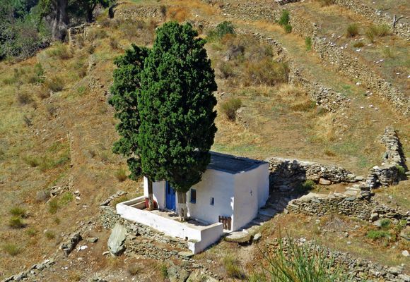 06-09-2022 Tinos: Somewhere in the landscape of Tinos....small church and big trees