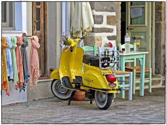 24-09-2019 Patmos: Skala .........With the scooter to the café .........  ;-)