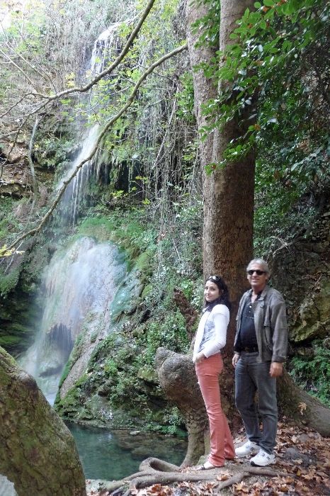 Megan and Marino at the Milopotamos waterfall