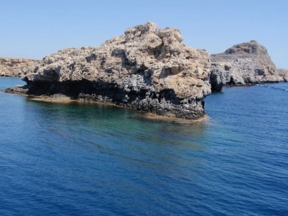 Rocky outcrop at entrance to Lindos Harbour/Bay.