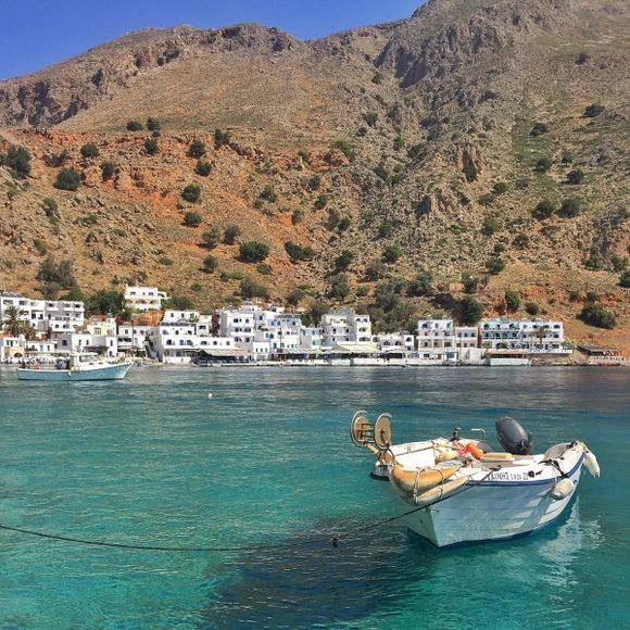 Loutro, Crete. Make sure you walk to get get there. You can leave by boat:)