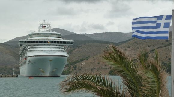 Big cruise liner departing Argostoli harbor.