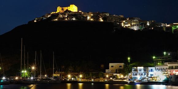 Night view of Castle of Querini from Pera Gialos