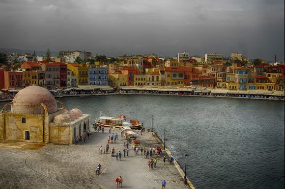 A view of Chania's Turkish Yali Mosque and harbor area.