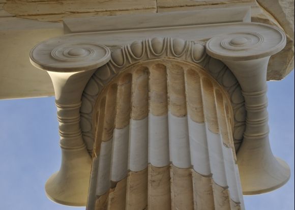 An Ionic column with its beautiful curvaceous volute.