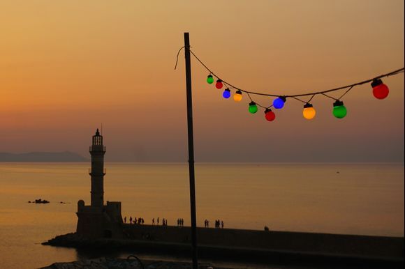 Chania's Venetian Lighthouse after sunset