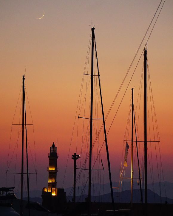 Venetian lighthouse after sunset.