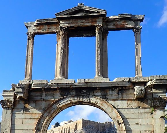The Arch of Hadrian with the Acropolis visible through the arch.