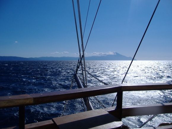 Sailing along the coast of Mount Athos