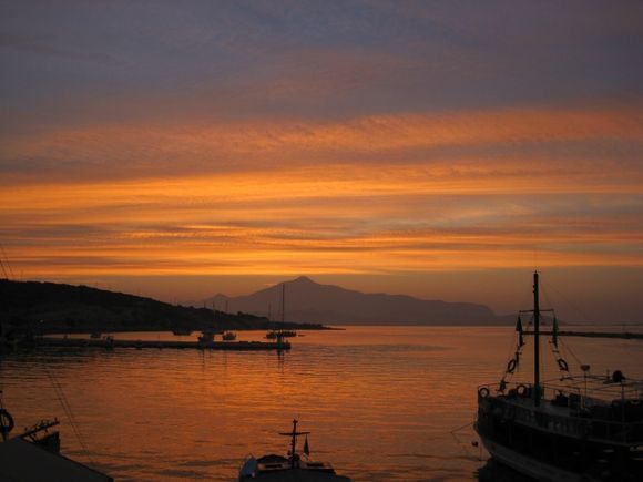 Sunrise in Pythagorion harbor.