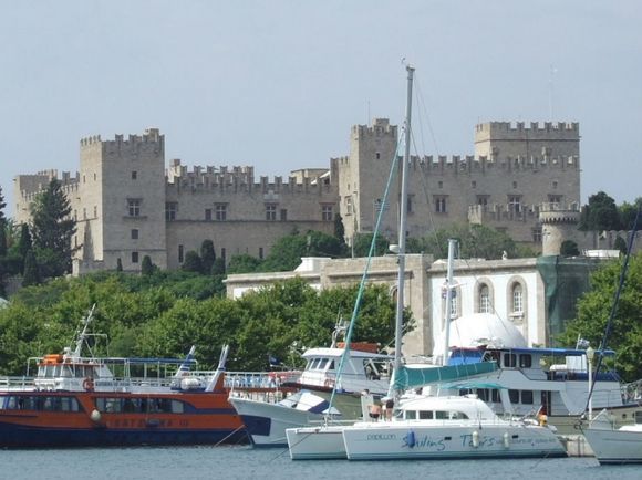 The fortress overlooking the harbour of the city of Rhodos on the island of Rhodos