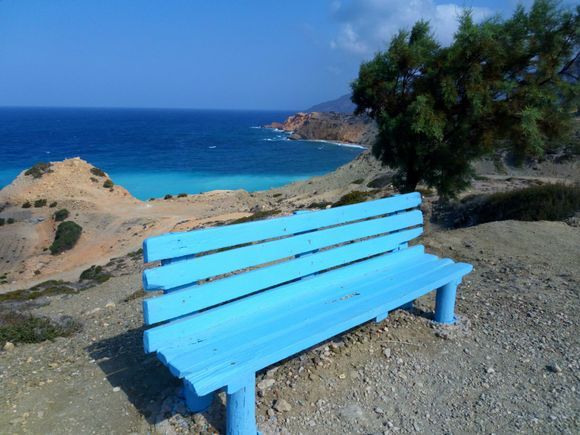 Blue bench with amazing view