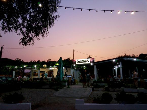 Lilac sunset at Zorbas tavern
