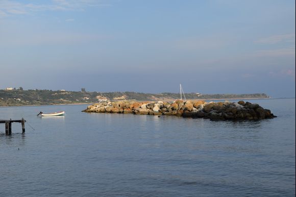 The quiet resort of Katelios, with it's small offshore breakwater.