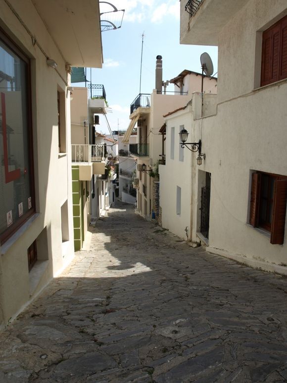 The back streets of Skiathos town - don't worry, just LOSE yourself here. Always feels safe, and never far from the sea. If you think you're lost (you're not!), just head downwards, you'll reach the sea very soon.