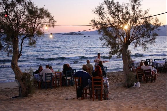 Sunset dining, Plaka beach, Naxos