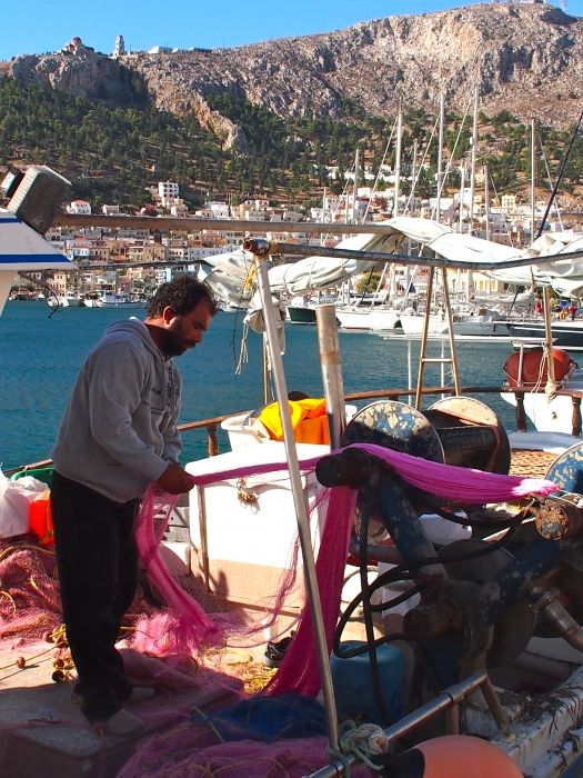 the pink net, Port of Kalymnos