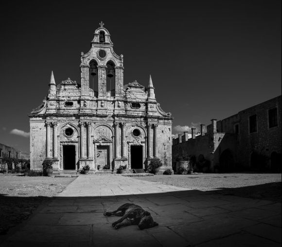 Another capture of a sleeping dog in front of Moni Arkadi church