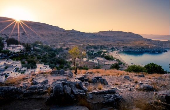 The bay of Lindos at Sunset