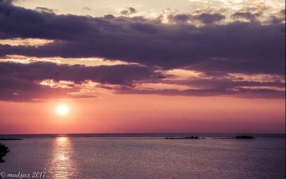 Sunset upon arrival at Lefkada Island.