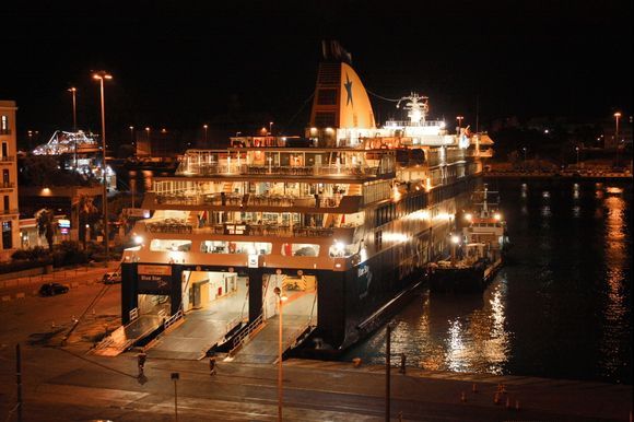 Ferries never cease to fascinate me - Blue Star Delos, preparing for the morning cruise.