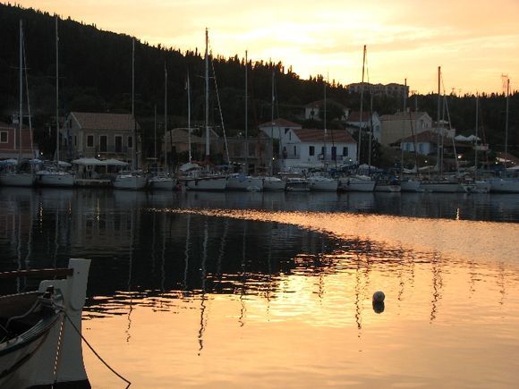 Fiscardo harbour at sunset