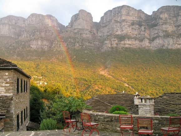 Rainbow over the mountains at Hotel Papaevangelou, Papingo, Zagori