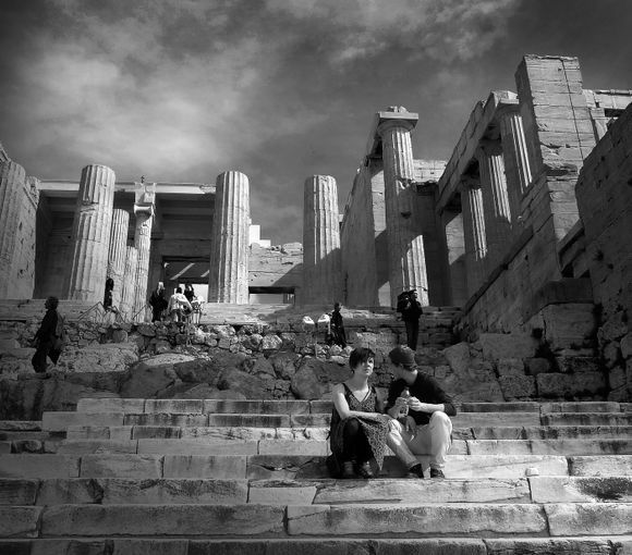 People on the steps of the acropolis