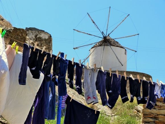 Windmill and clothesline with socks