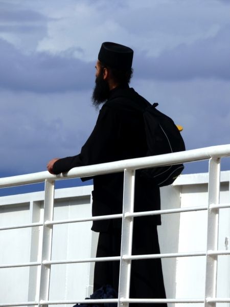 A monk on board the ferry to Mount Athos