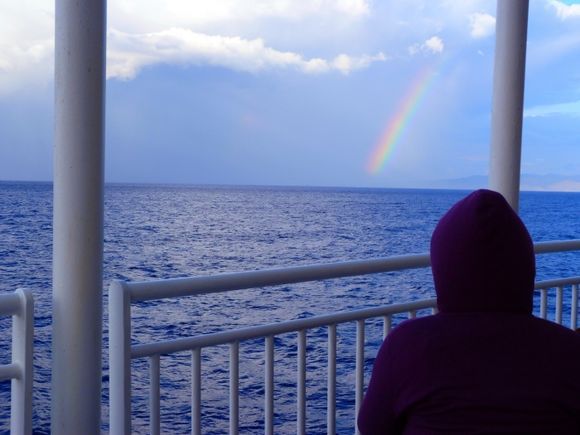 At sea, watching the rainbow