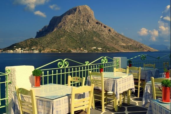 Taverna in Myrties with Telendos island view
